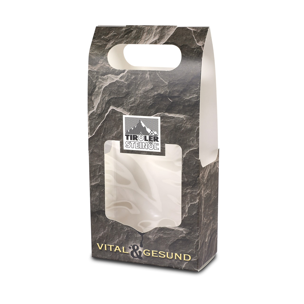 Verpackung für Tiroler Steinöl, vital und gesund.