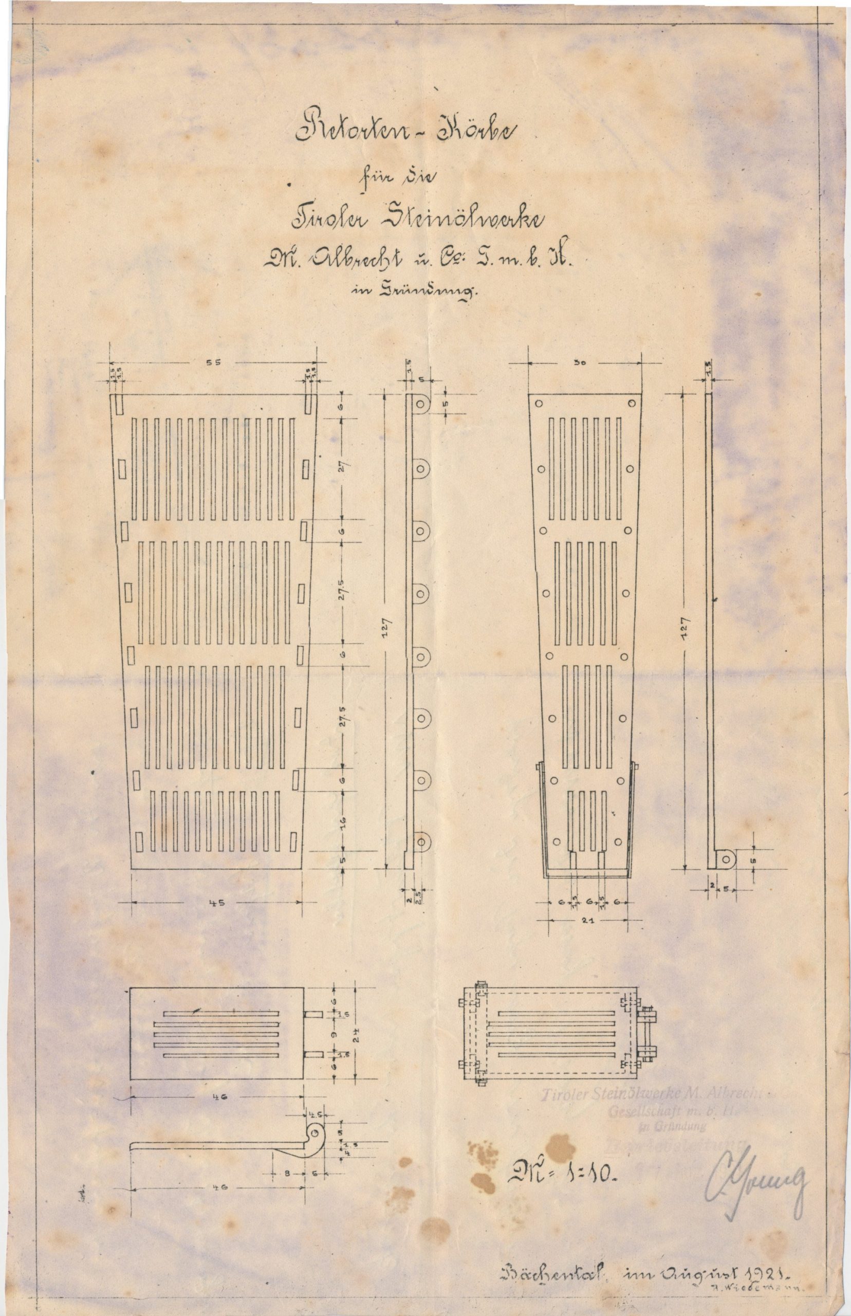 Plan Retortenkörbe 1921